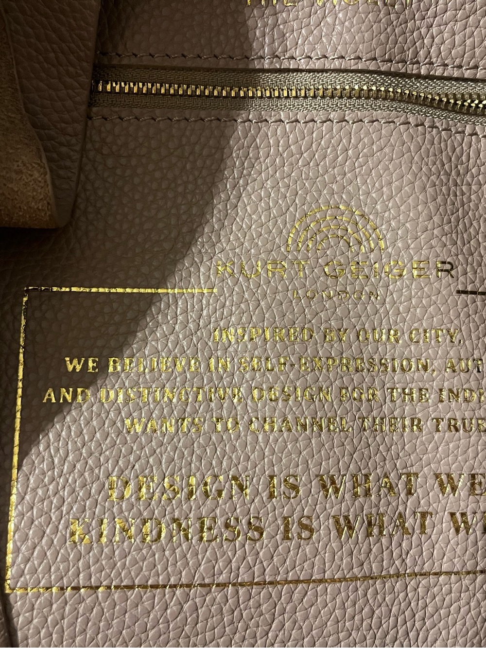 Kurt Geiger Taupe Pebbled Leather Tote with Gold Foil Logo - Picture 2 of 8